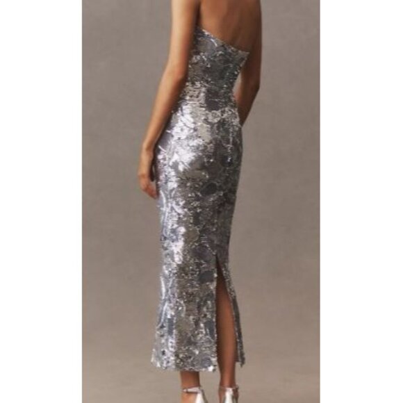Elegant Silver Strapless Midi Dress - Picture 2 of 16